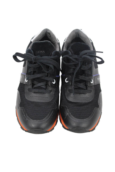 BOSS Mens Textured Lace Up Lined Low Top Sneakers Black Size EUR 39