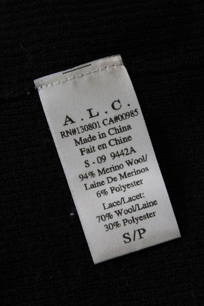 ALC Womens Merino Wool Long Sleeve Round Neck Pullover Sweater Black Size S