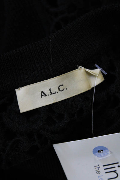 ALC Womens Merino Wool Long Sleeve Round Neck Pullover Sweater Black Size S