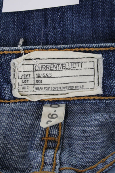 Current/Elliott Womens Cotton Zip Button Straight Leg Jeans Blue Size EUR 26