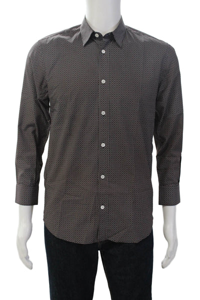 Paul & Joe Mens Cotton Long Sleeve Button Down Pattern Shirt Brown Size S