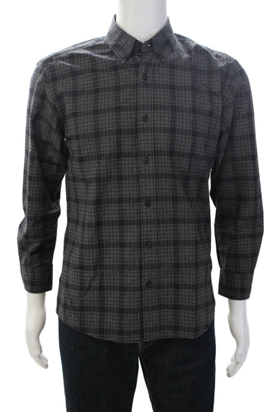 Billy Reid Mens Cotton Long Sleeve Plaid Button Up Shirt Gray Size S