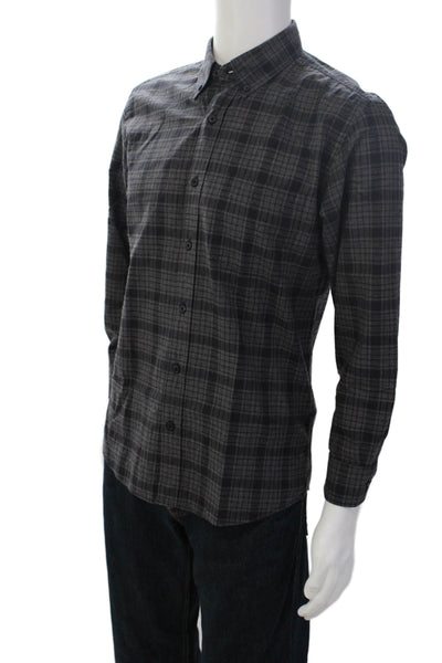 Billy Reid Mens Cotton Long Sleeve Plaid Button Up Shirt Gray Size S