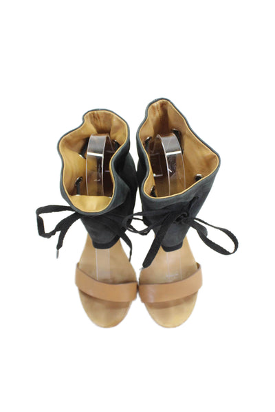 See by Chloe Womens Leather Ankle Strap Sandal Heels Black Brown Size 35.5 5.5