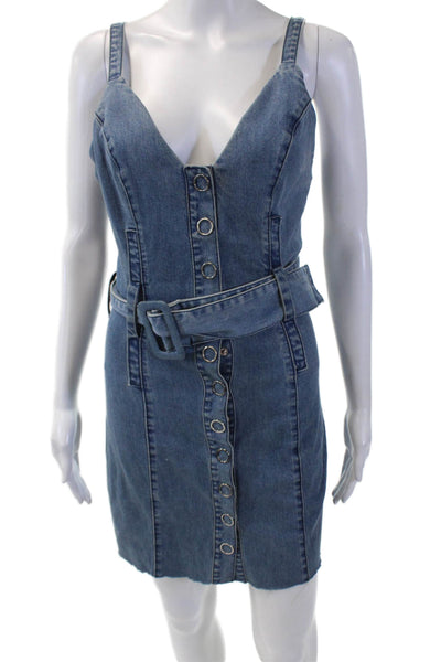 Finders Keepers Womens Denim Button Down Sleeveless Belted Dress Blue Size 4