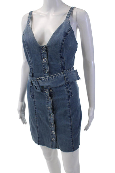 Finders Keepers Womens Denim Button Down Sleeveless Belted Dress Blue Size 4