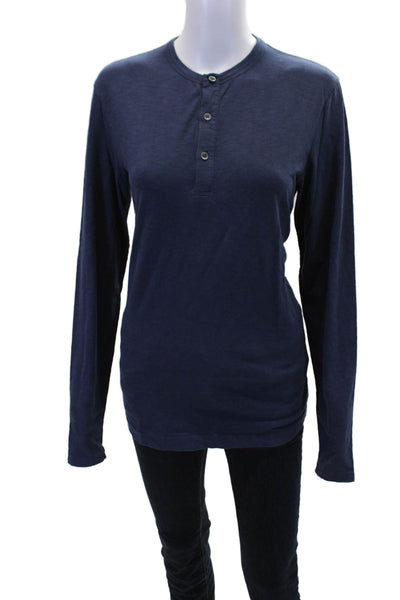 Theory Womens Cotton V-neck Button Long Sleeve Causal T-shirt Blue Size XS