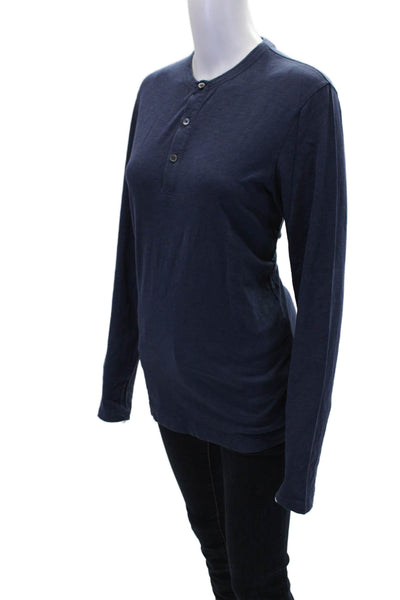 Theory Womens Cotton V-neck Button Long Sleeve Causal T-shirt Blue Size XS