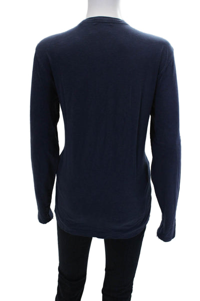 Theory Womens Cotton V-neck Button Long Sleeve Causal T-shirt Blue Size XS