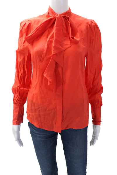 Karen Millen Womens Bishop Sleeve Button Front Blouse Neon Orange Size 2