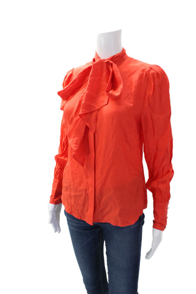 Karen Millen Womens Bishop Sleeve Button Front Blouse Neon Orange Size 2