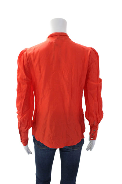 Karen Millen Womens Bishop Sleeve Button Front Blouse Neon Orange Size 2