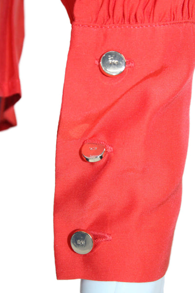 Karen Millen Womens Bishop Sleeve Button Front Blouse Neon Orange Size 2