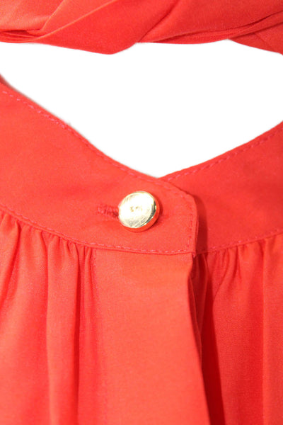 Karen Millen Womens Bishop Sleeve Button Front Blouse Neon Orange Size 2