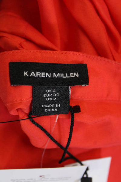 Karen Millen Womens Bishop Sleeve Button Front Blouse Neon Orange Size 2