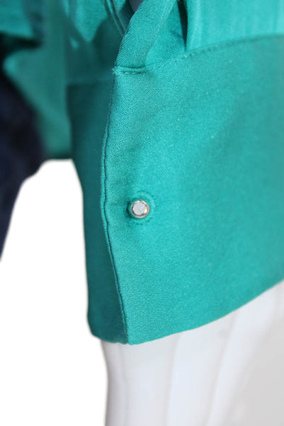BOSS Womens Silk Pleated Neckline Detail Long Sleeve Buttoned Blouse Blue Size 2
