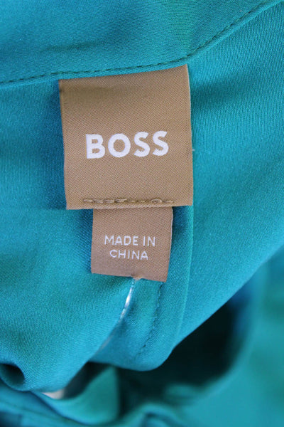 BOSS Womens Silk Pleated Neckline Detail Long Sleeve Buttoned Blouse Blue Size 2
