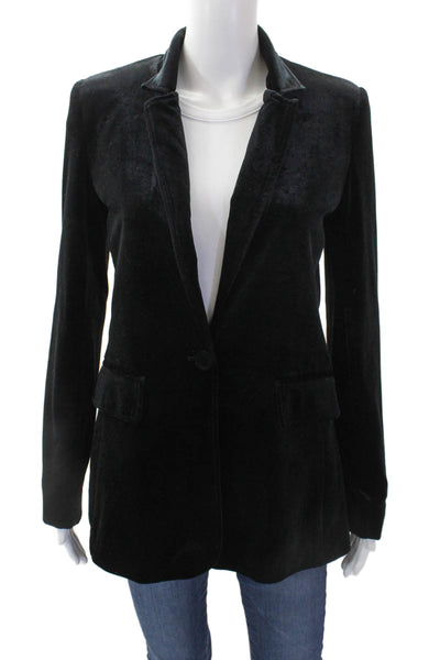 inTempo Firenze Womens Collared Single Button Velvet Blazer Black Size S