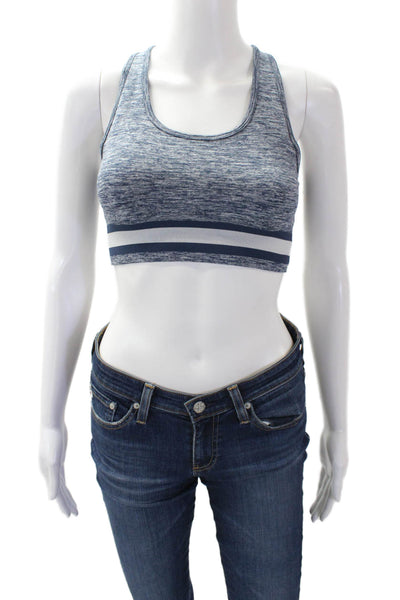 The Upside Womens Padded Striped Cross Back Sports Bra Blue Size 6
