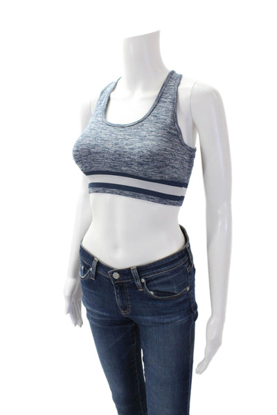 The Upside Womens Padded Striped Cross Back Sports Bra Blue Size 6