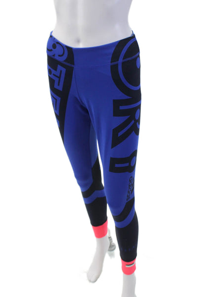 Adidas by Stella McCartney Womens Graphic Printed Cuffed Leggings Blue Size S