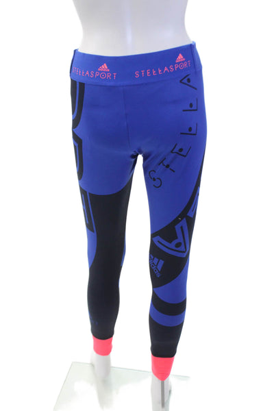 Adidas by Stella McCartney Womens Graphic Printed Cuffed Leggings Blue Size S