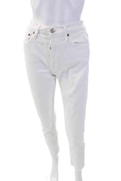 Re/Done Womens Cotton High Rise Straight Leg Button Fly Jeans White Size 25