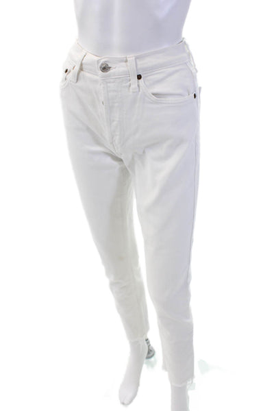 Re/Done Womens Cotton High Rise Straight Leg Button Fly Jeans White Size 25