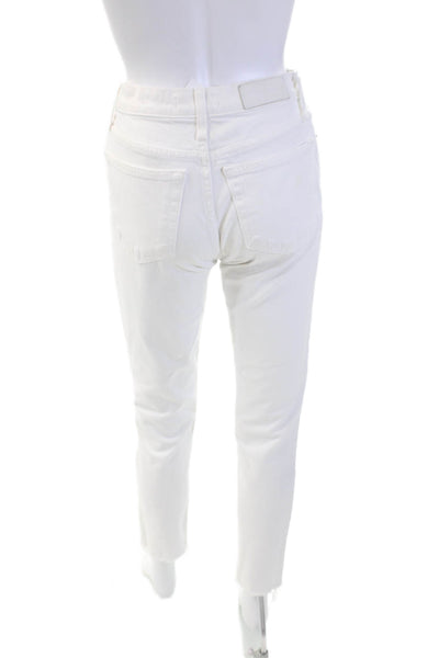 Re/Done Womens Cotton High Rise Straight Leg Button Fly Jeans White Size 25