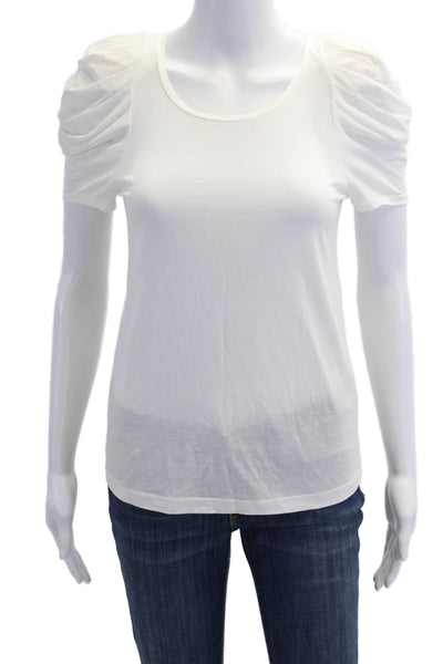 Maje Womens Round Neck Short Sleeve Button Up T-Shirt Top White Size S