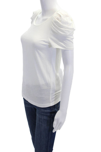 Maje Womens Round Neck Short Sleeve Button Up T-Shirt Top White Size S