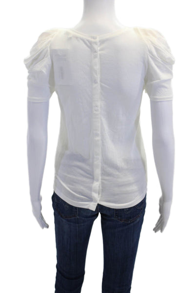 Maje Womens Round Neck Short Sleeve Button Up T-Shirt Top White Size S