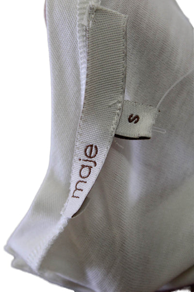 Maje Womens Round Neck Short Sleeve Button Up T-Shirt Top White Size S