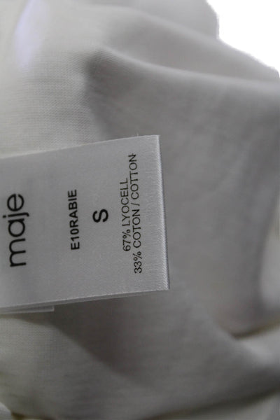 Maje Womens Round Neck Short Sleeve Button Up T-Shirt Top White Size S