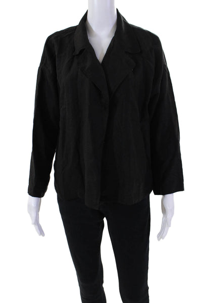 Eileen Fisher Petites Womens Long Sleeve Open Front Short Blazer Black Size PM