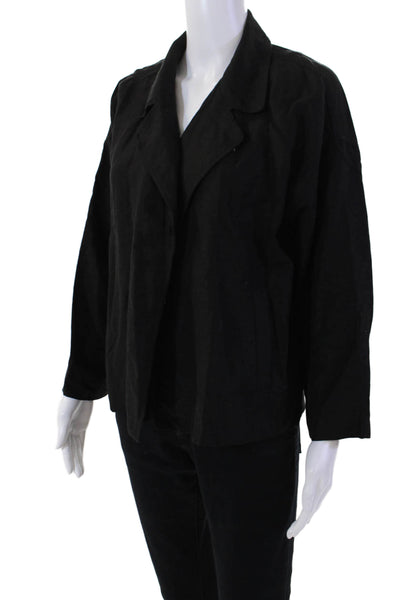 Eileen Fisher Petites Womens Long Sleeve Open Front Short Blazer Black Size PM