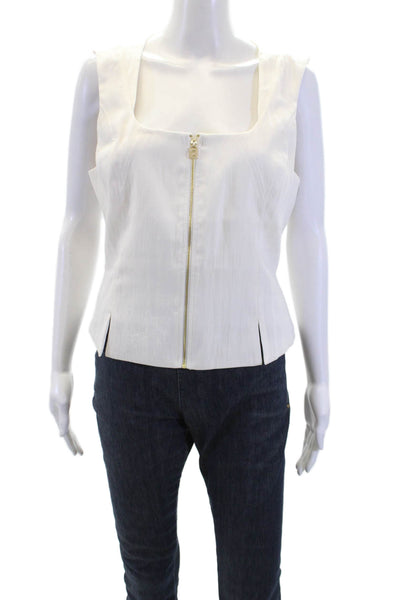 DKNY Women's Scoop Neck Sleeveless Full Zip Lined Blouse Cream Size M
