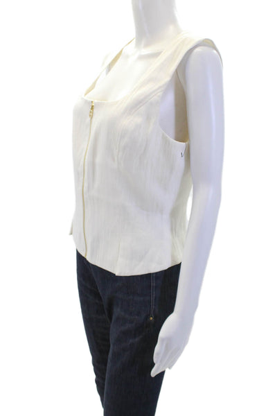 DKNY Women's Scoop Neck Sleeveless Full Zip Lined Blouse Cream Size M