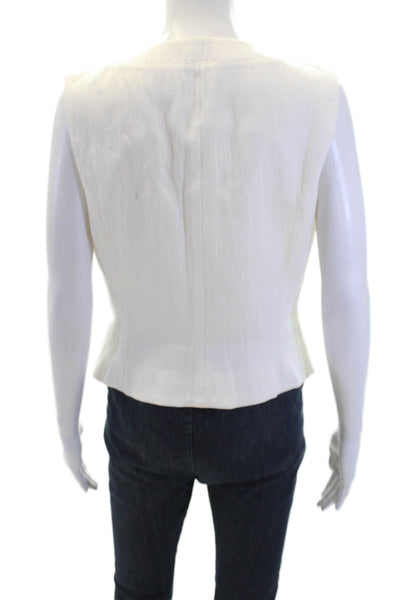DKNY Women's Scoop Neck Sleeveless Full Zip Lined Blouse Cream Size M