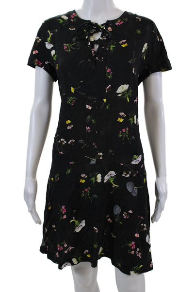 Cacharel Womens Cap Sleeve Floral Laced Detail A-Line Dress Black Size 38