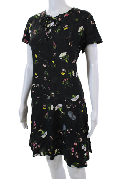 Cacharel Womens Cap Sleeve Floral Laced Detail A-Line Dress Black Size 38