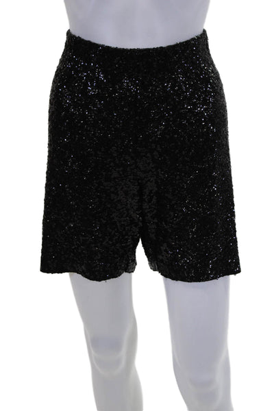 Norma Kamali Womens Sequined Pull On High Rise Shorts Black White Size Large