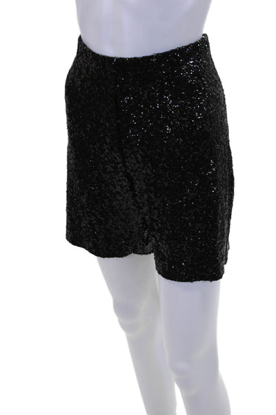 Norma Kamali Womens Sequined Pull On High Rise Shorts Black White Size Large