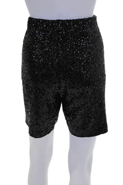 Norma Kamali Womens Sequined Pull On High Rise Shorts Black White Size Large