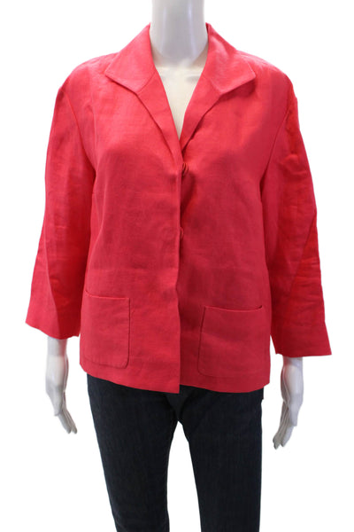 Lafayette 148 New York Womens Linen Long Sleeve Button Top Pink Size S