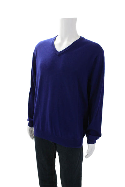J Crew Mens Merino Wool V-neck Long Sleeve Sweater Top Ultramarine Blue Size XL