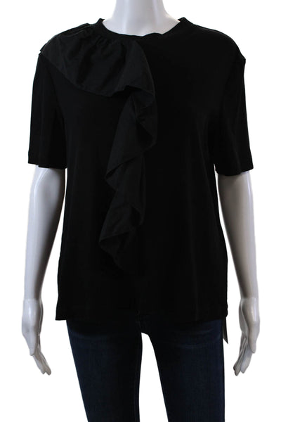 Rosetta Getty Womens Ruffled Detail Short Sleeves Shirt Black Cotton Size Large