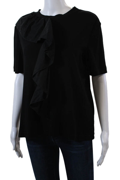 Rosetta Getty Womens Ruffled Detail Short Sleeves Shirt Black Cotton Size Large