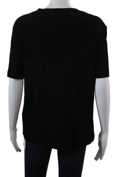 Rosetta Getty Womens Ruffled Detail Short Sleeves Shirt Black Cotton Size Large