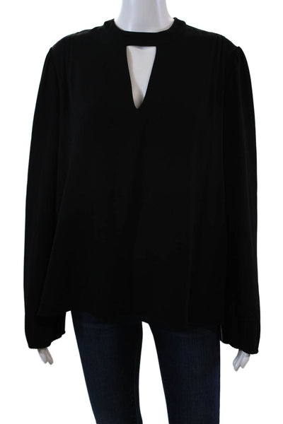 Co. Womens Pleated Shoulders Long Sleeves Key Hole Neck Blouse Black Size Large